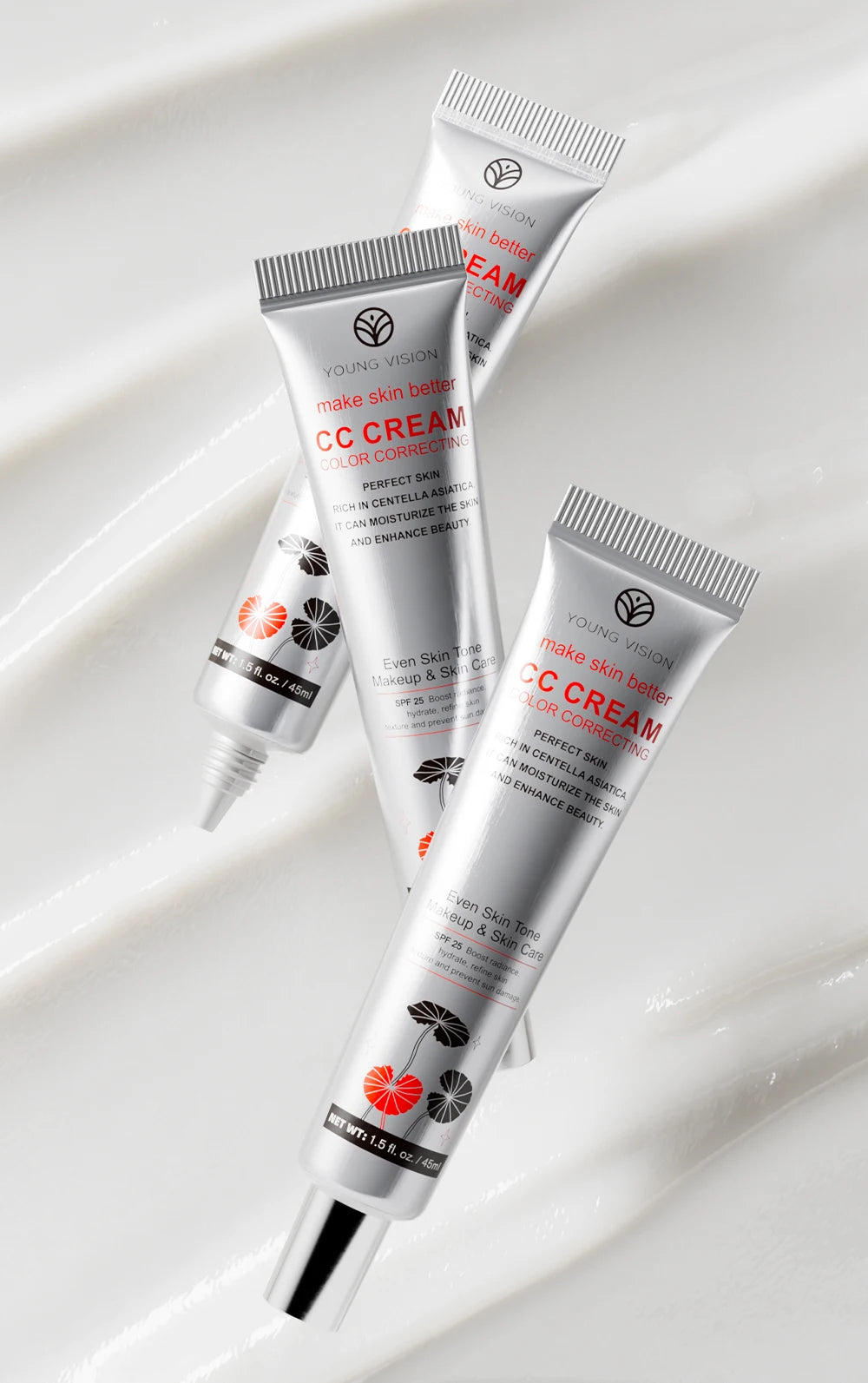 2-Color Brightening CC Cream with Puff – Even Skin Tone & Conceal Pores, Women’s Makeup Cosmetics