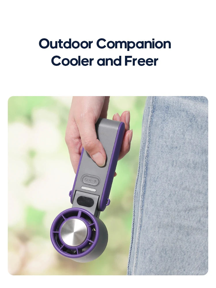 KINSCOTER Portable Air Cooling Turbo Fan 3600mAh 100 Wind Speeds Adjustable Outdoor Foldable Student Handheld Fan with Lanyard