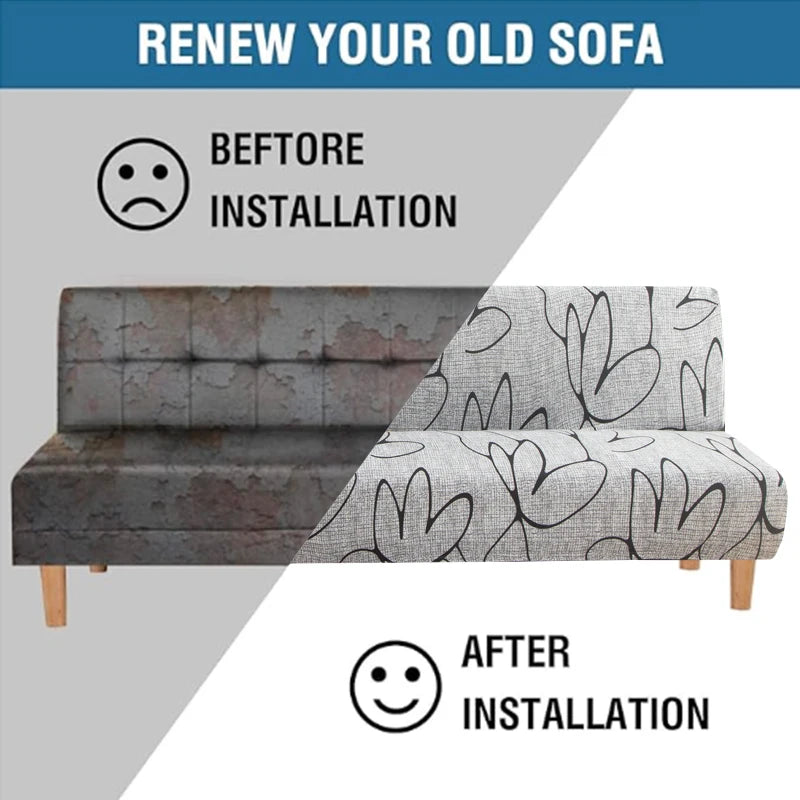 Armless Futon Sofa Cover Spandex Non-Slip Furniture Protector Removable Washable Folding Sofa Bed Cover For Bedroom Living Room