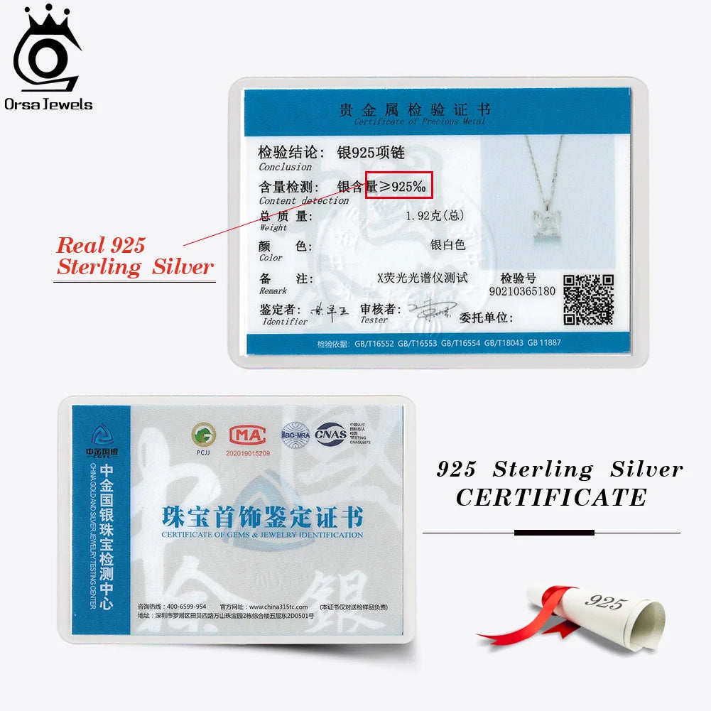 ORSA JEWELS 925 Sterling Silver Solitaire Cubic Zirconia Pendant Necklace – Classic Dainty Jewelry for Women