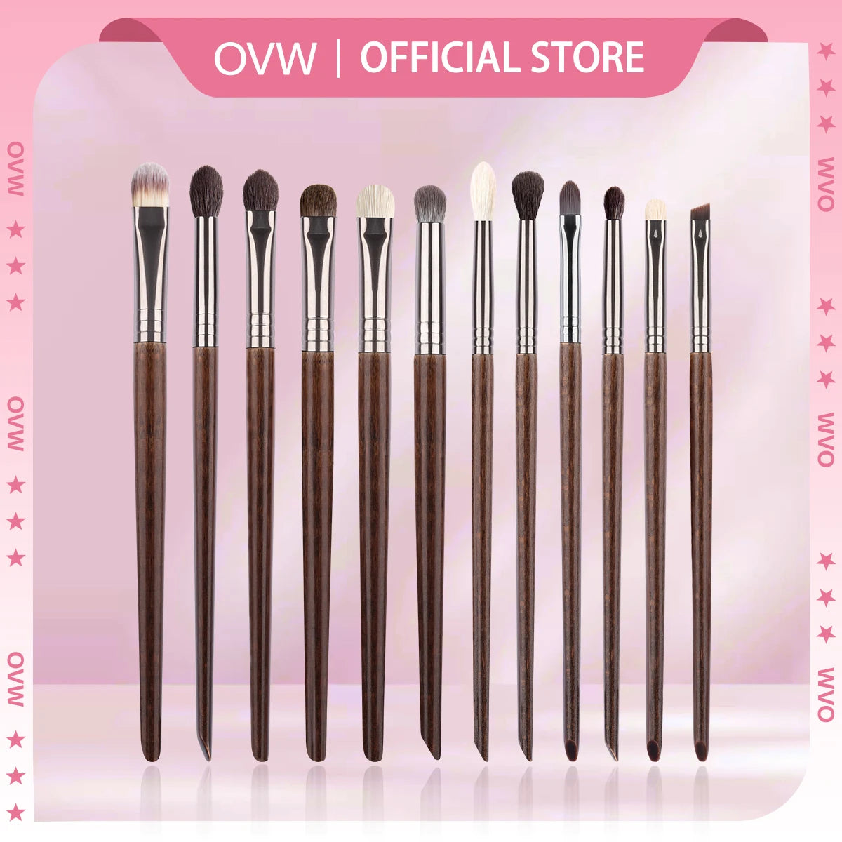 OVW 12pcs Professional Makeup Brush Set – Natural Hair Eye Shadow, Eyeliner, Eyebrow & Lip Brushes Beauty Tools
