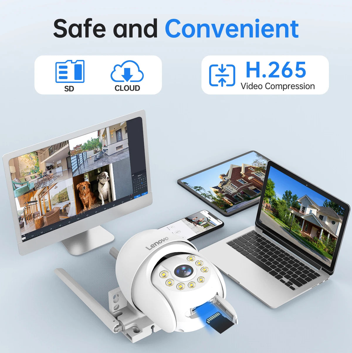 Lenovo 5MP Smart WiFi Outdoor PTZ Camera – 5x Zoom, Auto Tracking, ONVIF, Night Vision Security IP CCTV Camera