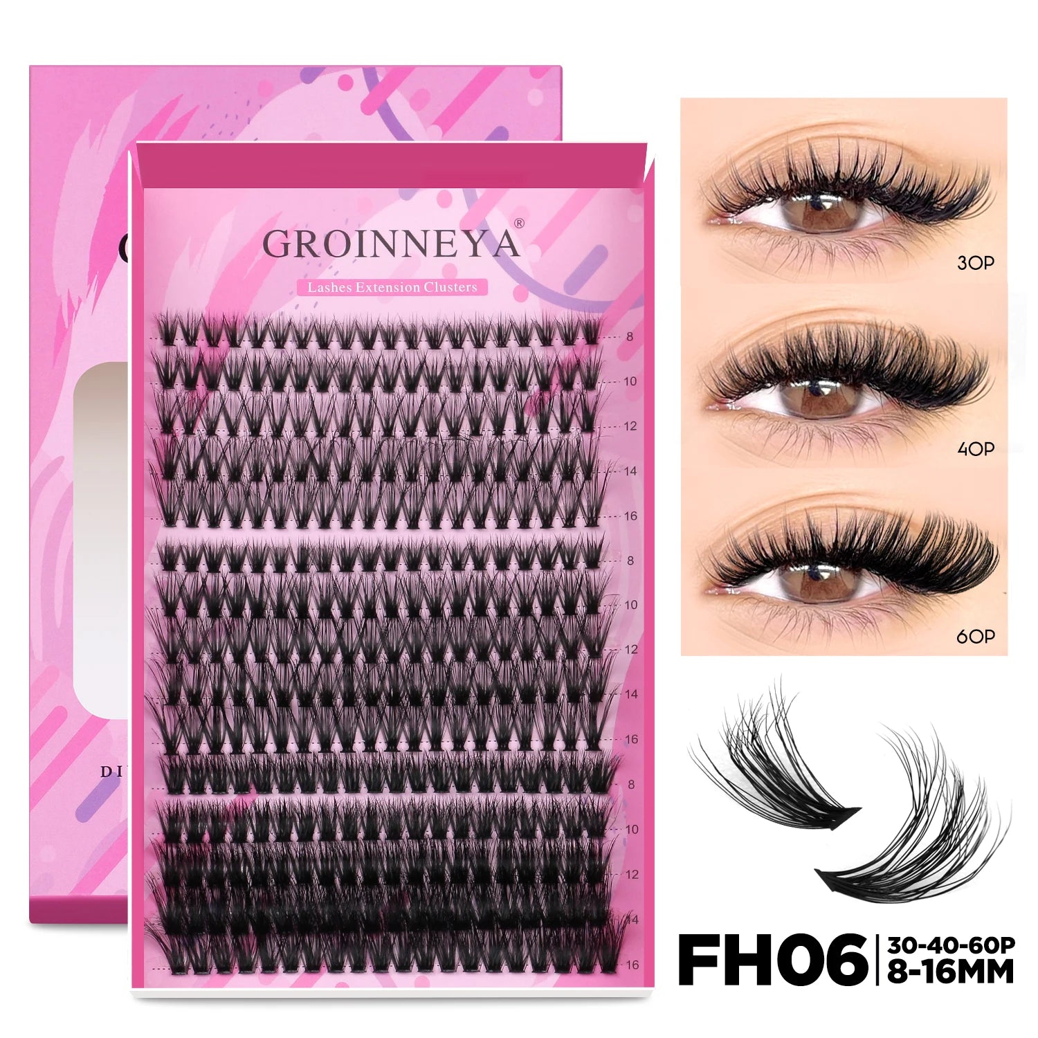 GROINNEYA DIY Lash Extension Kit – Individual Cluster Mix Lashes with Bond & Seal for At-Home Use
