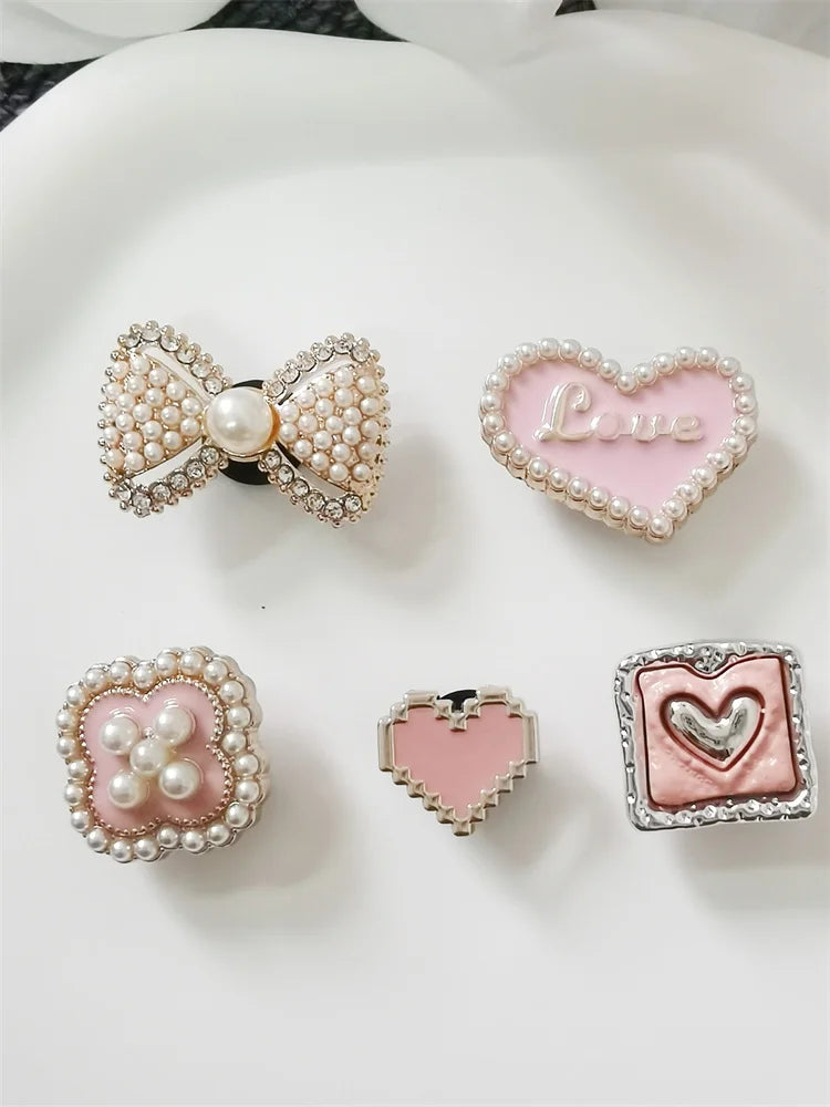 5PCS ABS Shoe Charms Buckles DIY Rhinestone Bowtie Clog Parts Decoration Garden Shoes Accessories For Women Birthday Party Gifts