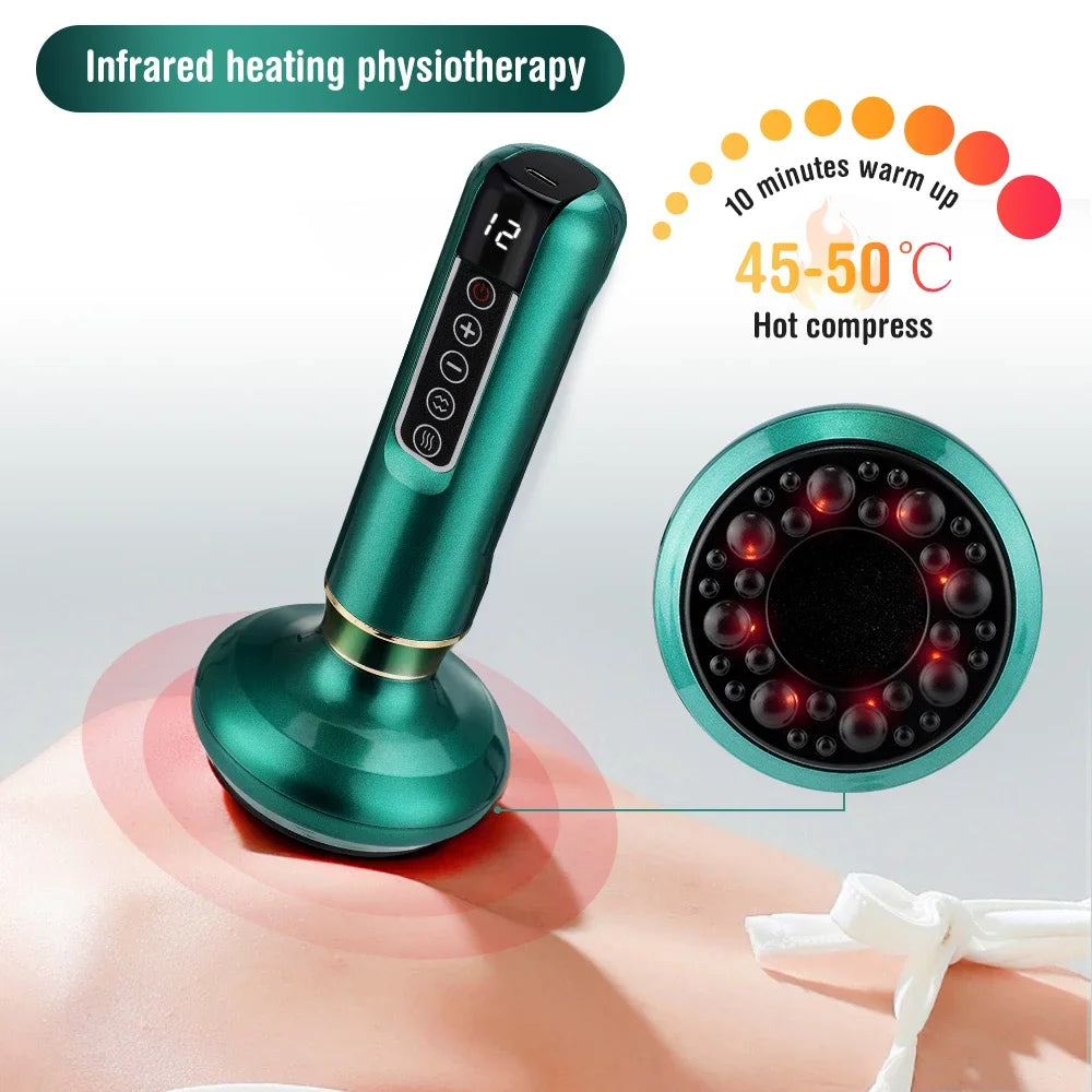 Electric Cupping Massager 6/12 Gear Vacuum Gua Sha Device – Anti-Cellulite Suction Heat Therapy Body Slimming Tool