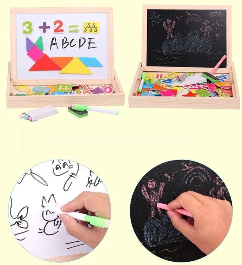 Wooden Multifunction Magnetic Drawing Board – Animal Puzzle Learning Toy for Kids