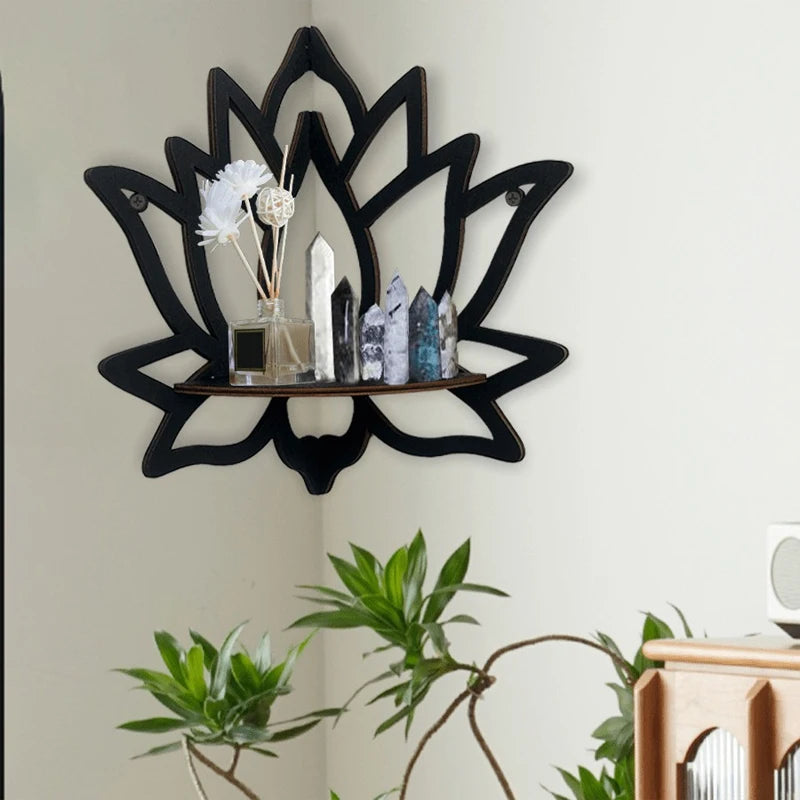 Wooden Lotus Hollow Shelf – Wall-Mounted Aromatherapy Organizer & Candle Holder