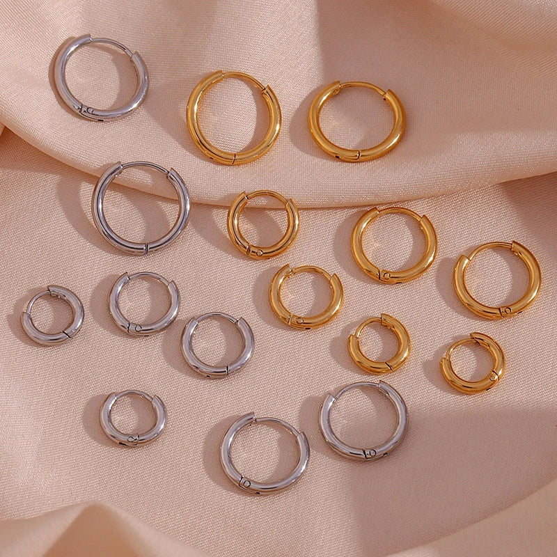 1 Pair Stainless Steel Round Hoop Earrings – 2.5mm Thick Hip-Hop Huggie Jewelry for Women