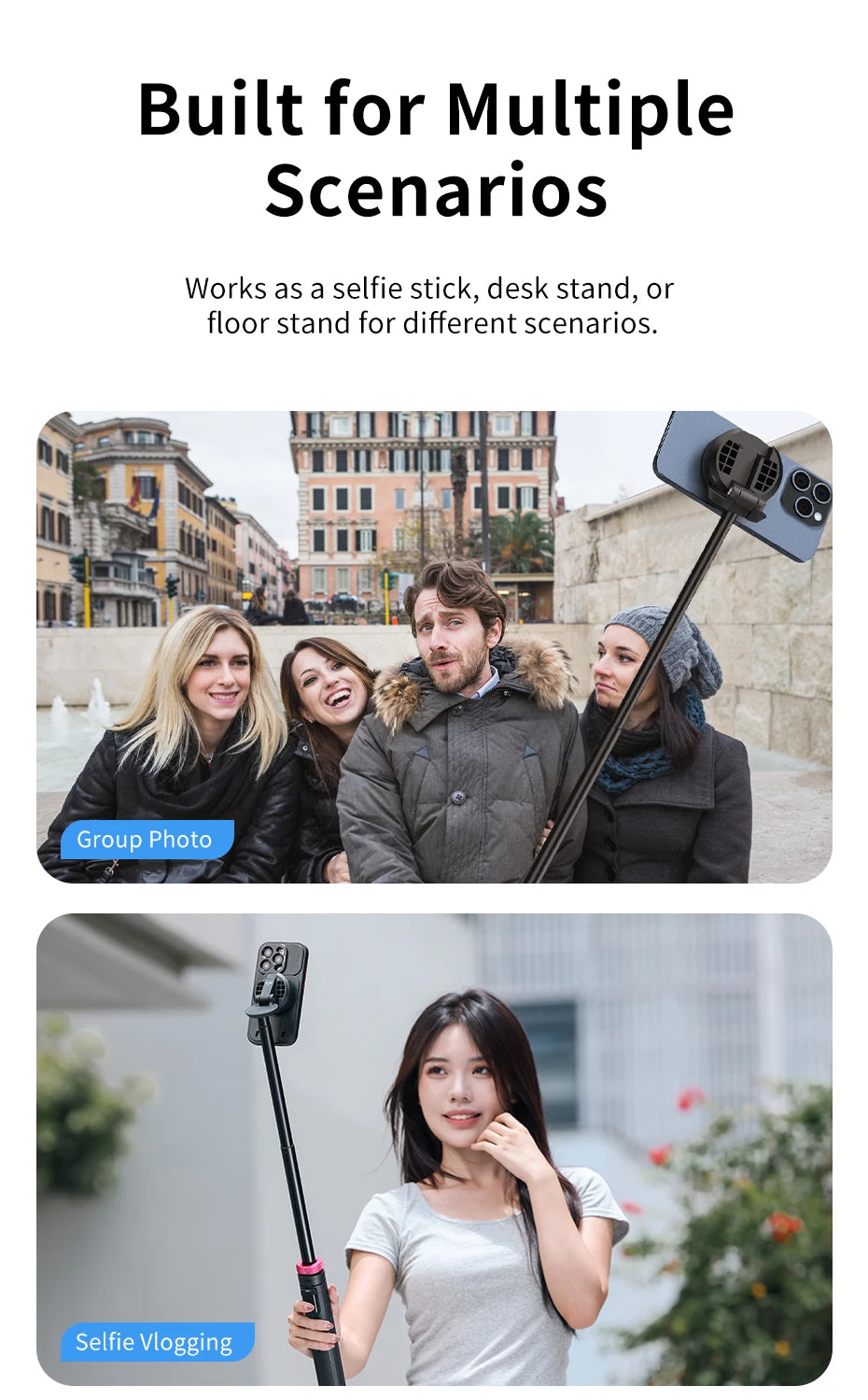 Ulanzi MT-84 1.53M Magsafe Selfie Stick Tripod Bluetooth Remote for iPhone 16/15 Vlog