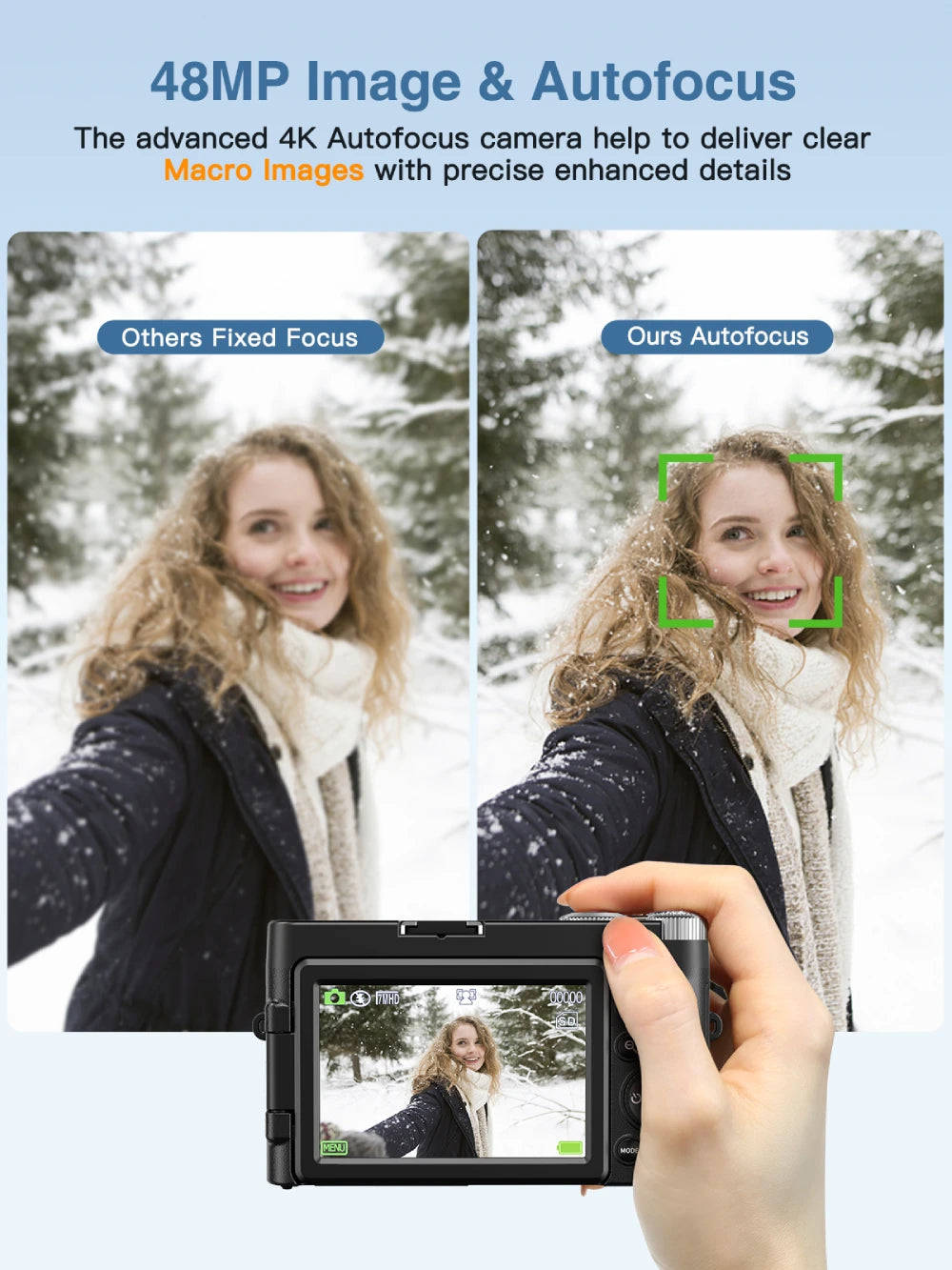 4K Digital Camera 48MP Vlogging Camera 3" Flip Screen Autofocus Anti-Shake