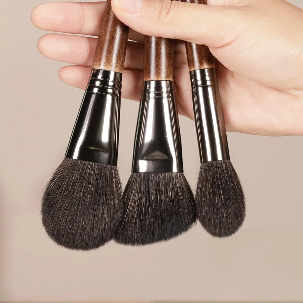 OVW 3Pcs Makeup Brush Set – Soft Goat Hair Blusher, Sculpting & Highlight Brushes