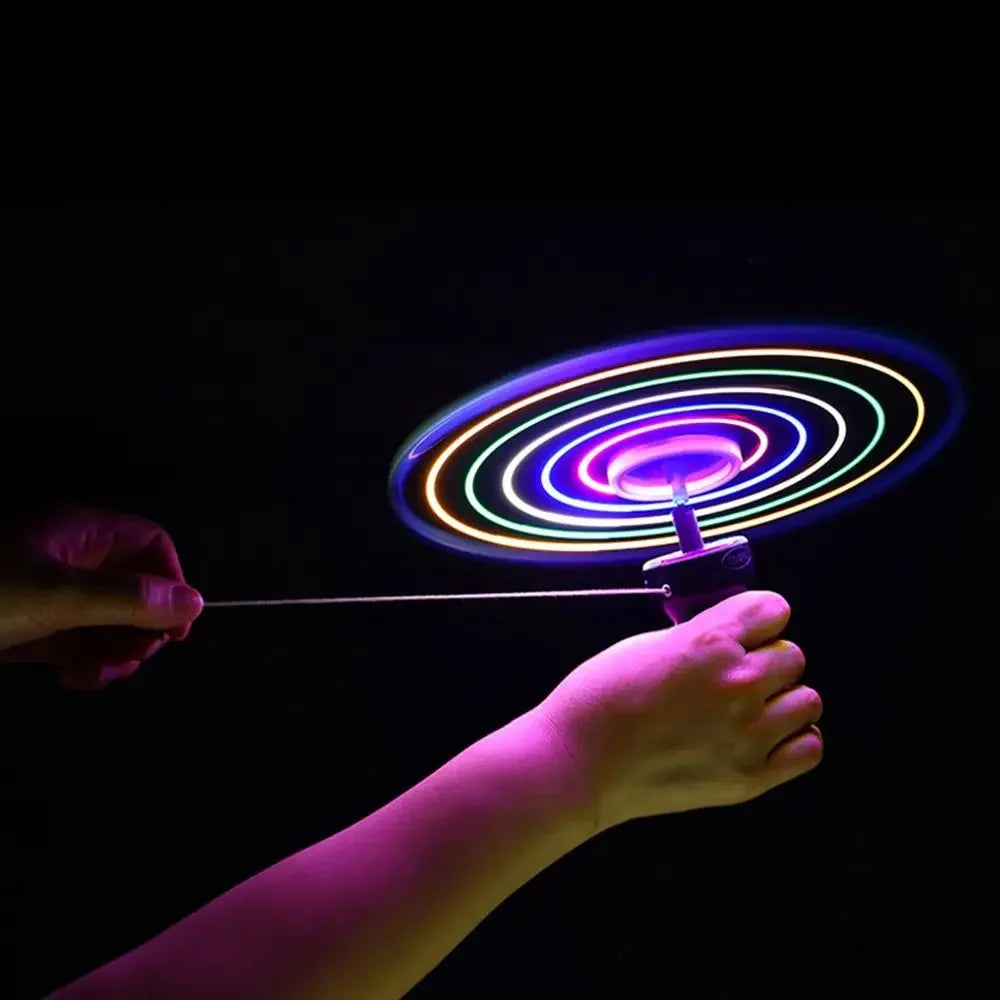 LED Luminous Flying Disc Toy – Pull String Spinning UFO for Kids