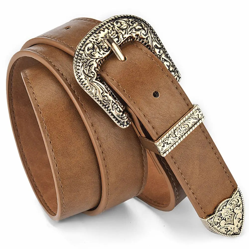 Vintage Carved PU Leather Belt – Punk Hip Hop Y2K Style Unisex