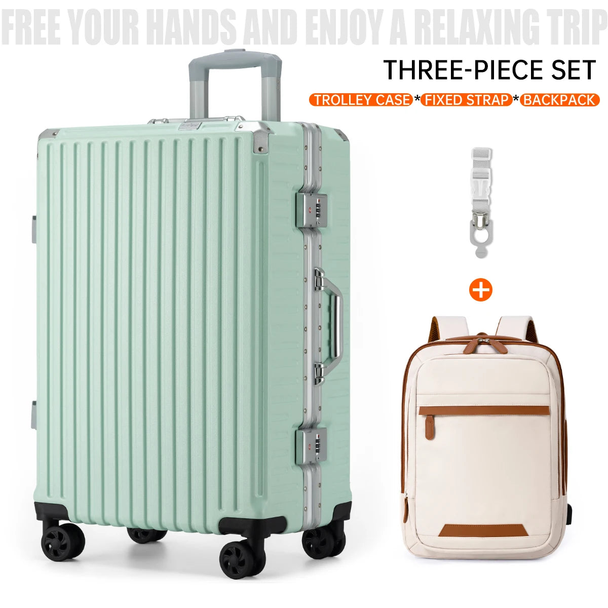 Aluminum Frame Rolling Luggage – 20/24/26/28 Inch USB Travel Suitcase with Combination Lock