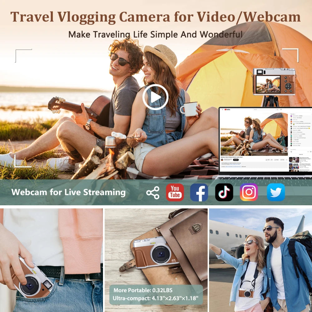 4K 48MP Auto Focus Vlogging Camera with Flash & Viewfinder – YouTube Video Camera with Anti-Shake & Dial Control