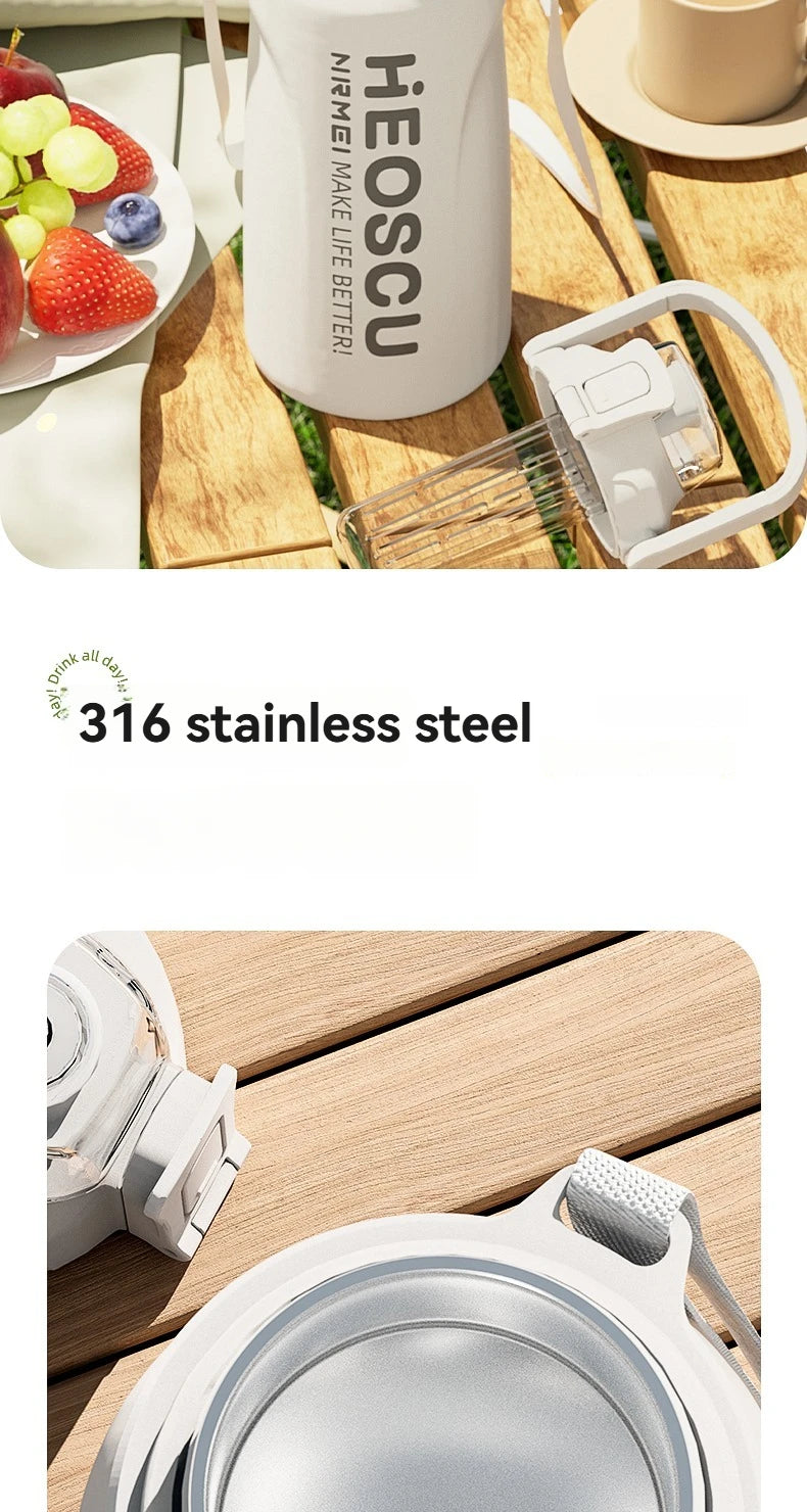 2L Thermal Water Bottle Vacuum Flasks Bottle Thermal Mug Tumbler with Straw large insulation Stainless Steel for travel Outdoor