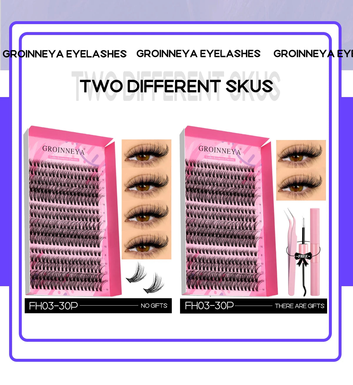 GROINNEYA DIY Lash Extension Kit – Individual Cluster Mix Lashes with Bond & Seal for At-Home Use