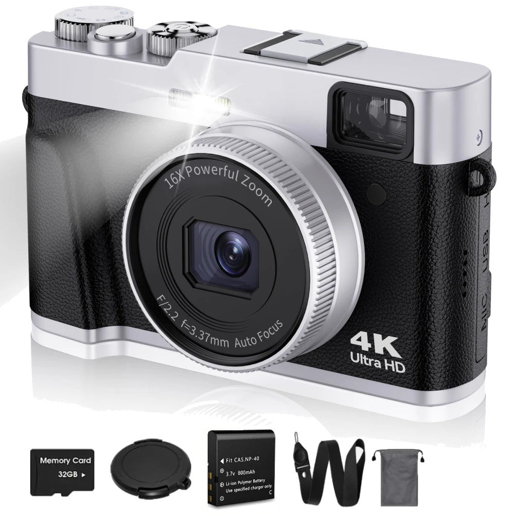 4K 48MP Auto Focus Vlogging Camera with Flash & Viewfinder – YouTube Video Camera with Anti-Shake & Dial Control
