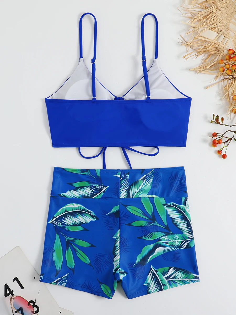 Drawstring Front Shorts Bikinis 2025 High Waist Swimsuit Women Swimwear Female Bathers Bathing Swimming Swim Suit Beachwear