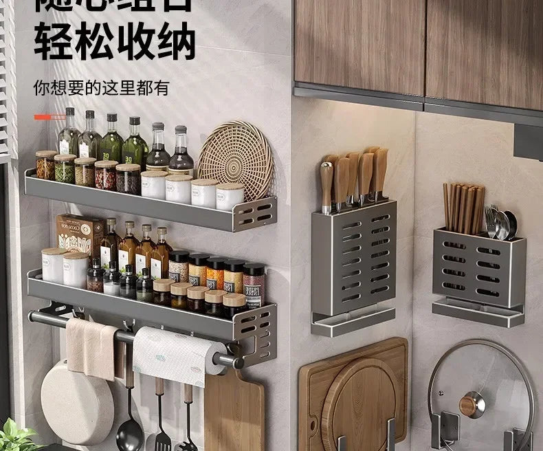 Stylish Wall-Mounted Kitchen Condiment Rack with Oil & Vinegar Storage