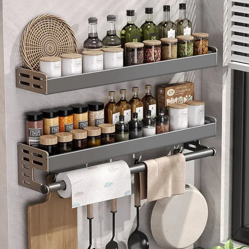 Stylish Wall-Mounted Kitchen Condiment Rack with Oil & Vinegar Storage