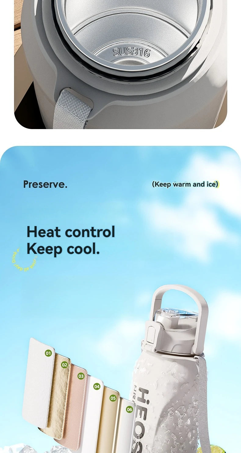 2L Thermal Water Bottle Vacuum Flasks Bottle Thermal Mug Tumbler with Straw large insulation Stainless Steel for travel Outdoor
