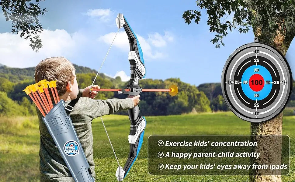 Kids LED Bow and Arrow Set – Light-Up Archery Toy with Target & Suction Arrows
