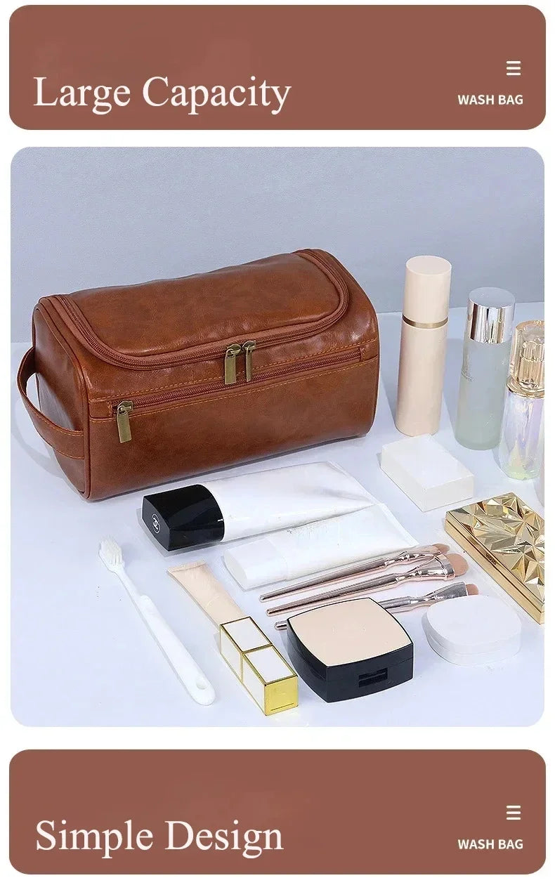 For Traveling Large Cosmetic Bag Leather Toiletry Bag for Men Women Dopp Kit Mens Hanging Toiletry Bag