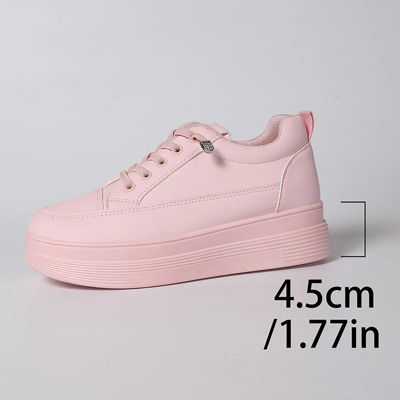 Plus Size Pink Platform Sneakers for Women 2025 – Thick Sole Non-Slip Casual Sports Shoes