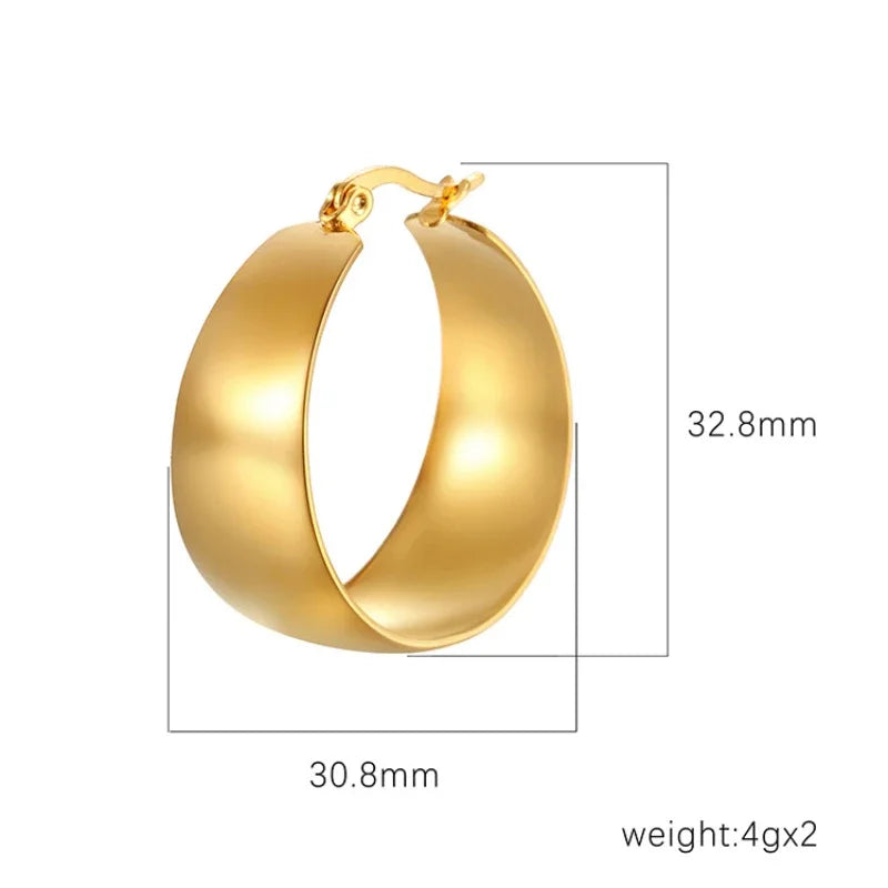 Irregular Glossy Round Circle Chunky Earrings for Women Gold Plated Stainless Steel Smooth Open Thick Hoop Earrings 25/30mm