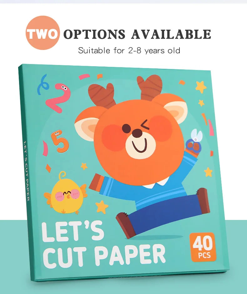 40Pcs Kids Origami & Paper-Cut Craft Set – Cartoon Animal Educational Art Toy for Early Learning