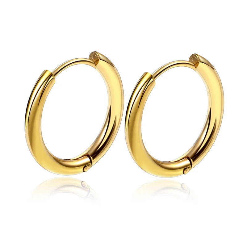 1 Pair Stainless Steel Round Hoop Earrings – 2.5mm Thick Hip-Hop Huggie Jewelry for Women