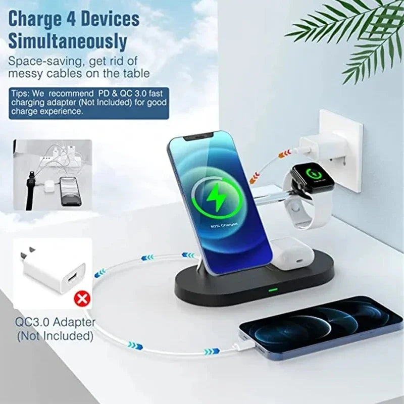 3 in 1 Wireless Charger Stand Magnetic For iPhone 12 13 14 15 16 Fast Charging Station for Apple Watch 9 8 7 6 5 Airpods 2 3 Pro