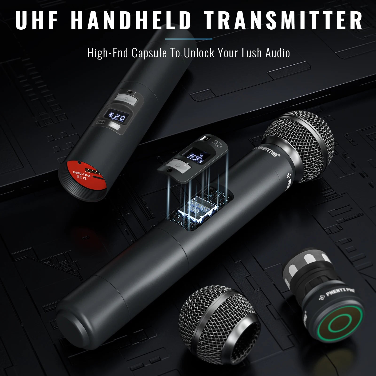 Phenyx Pro UHF Wireless Microphone System PTU-7000 with 4x40Channels Handheld Mics Auto Scan Selectable Frequency For Church