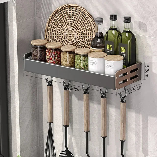 Stylish Wall-Mounted Kitchen Condiment Rack with Oil & Vinegar Storage