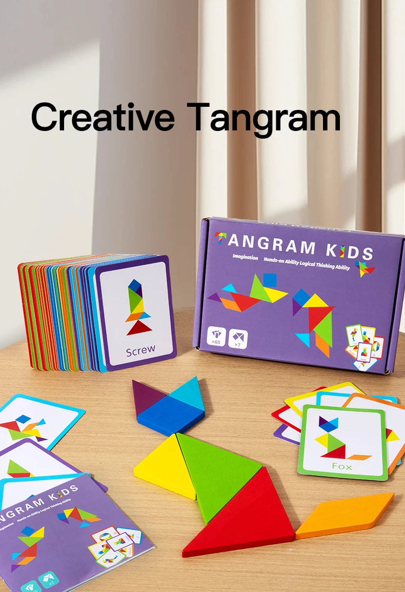 3D Wooden Tangram Puzzle – Montessori Educational Geometric Toy for Kids