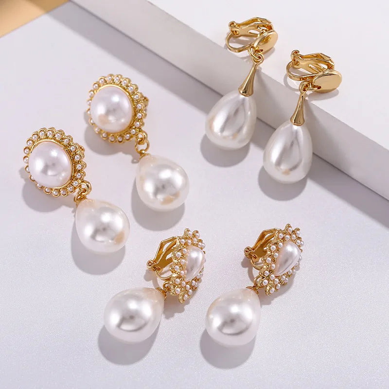 Fashion Waterdrop Baroque Pearl Clip On Earrings Charm Pendant Geometric No Pierced Ear Clips For Women Wedding Jewelry Gifts