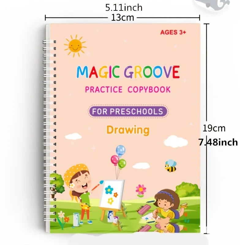 Magic Reusable Handwriting Copybook Set – 4Pcs Tracing Practice Books for Kids Learning Calligraphy & Writing