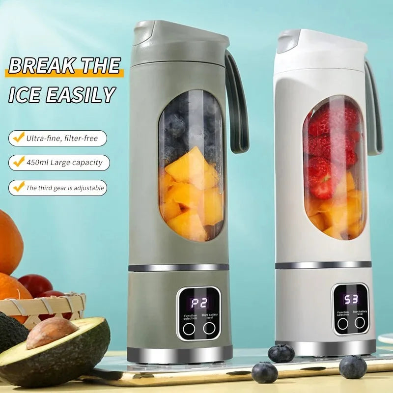 10-Blade Portable Fruit Juicer 450ml USB Rechargeable Blender