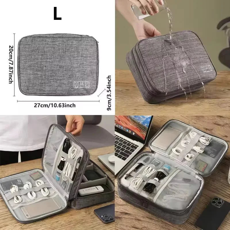 Waterproof Cable Storage Organizer Bag – Portable Travel Electronic Accessories Case for Cables & Chargers