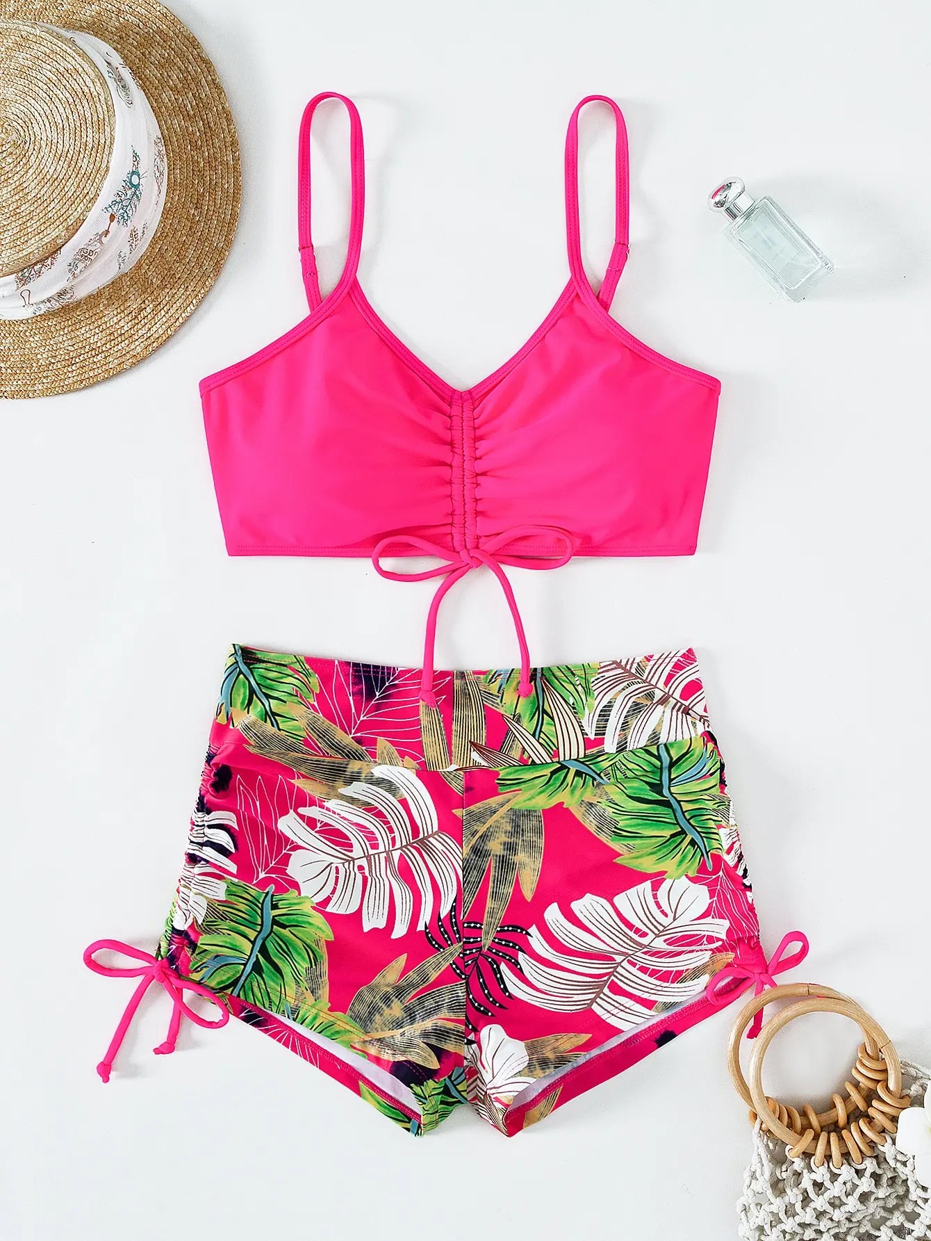 Drawstring Front Shorts Bikinis 2025 High Waist Swimsuit Women Swimwear Female Bathers Bathing Swimming Swim Suit Beachwear
