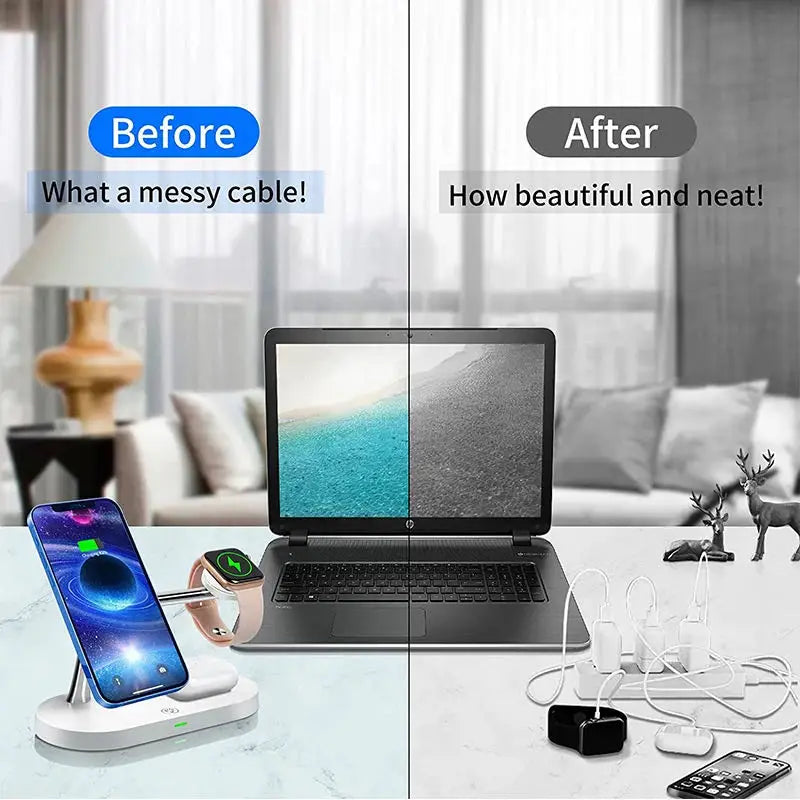 3 in 1 Wireless Charger Stand Magnetic For iPhone 12 13 14 15 16 Fast Charging Station for Apple Watch 9 8 7 6 5 Airpods 2 3 Pro