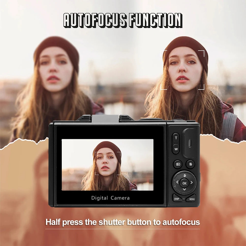 4K 64MP Digital Vlogging Camera – 18X Zoom Compact Photography Camera with 3” 180° Flip Screen & Flash