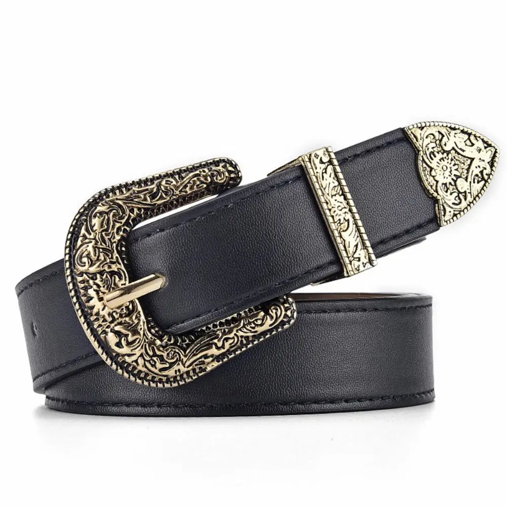 Vintage Carved PU Leather Belt – Punk Hip Hop Y2K Style Unisex