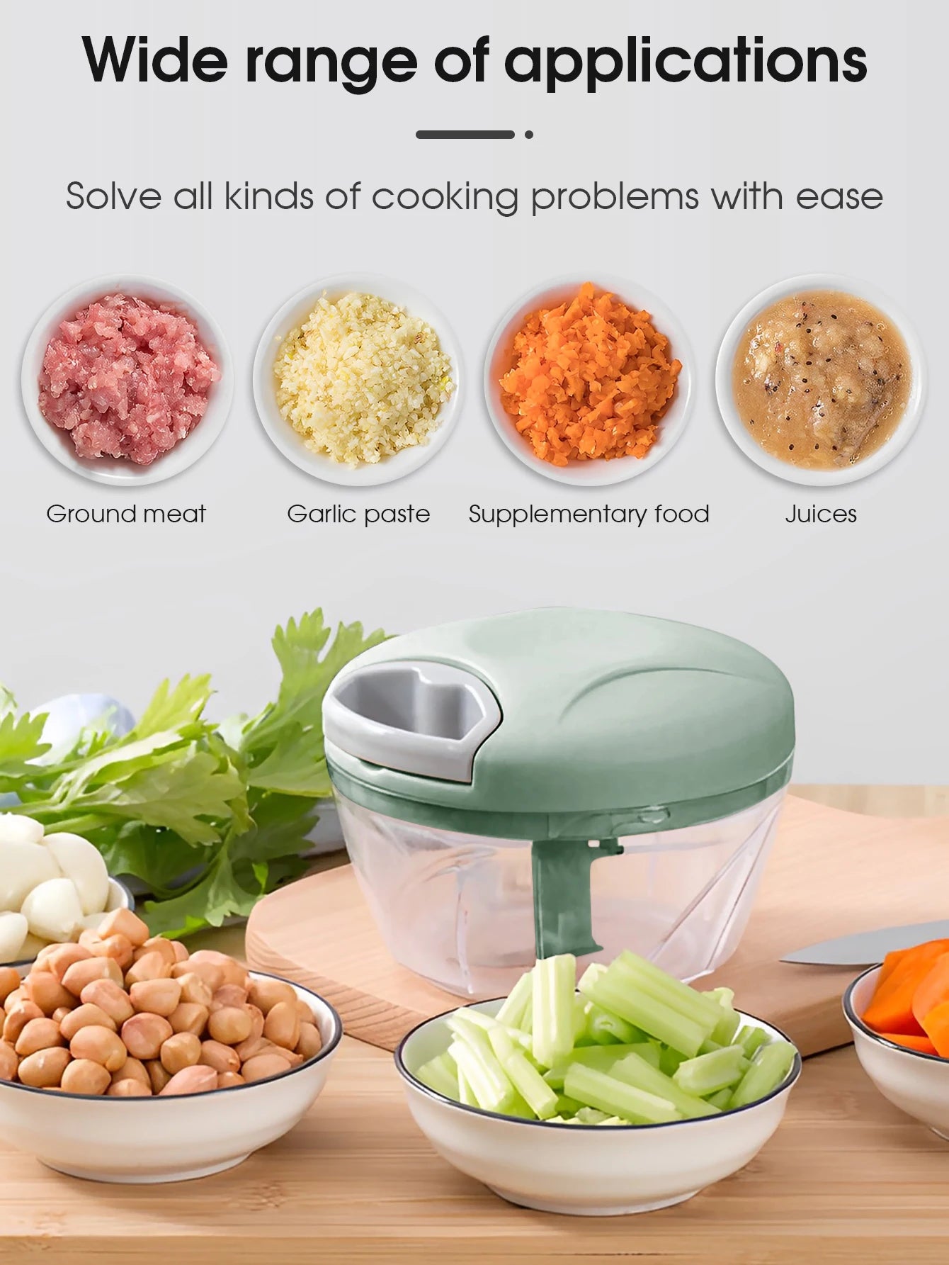 Manual Ginger & Garlic Grinder 500ml/900ml Handheld Food Vegetable Cutter