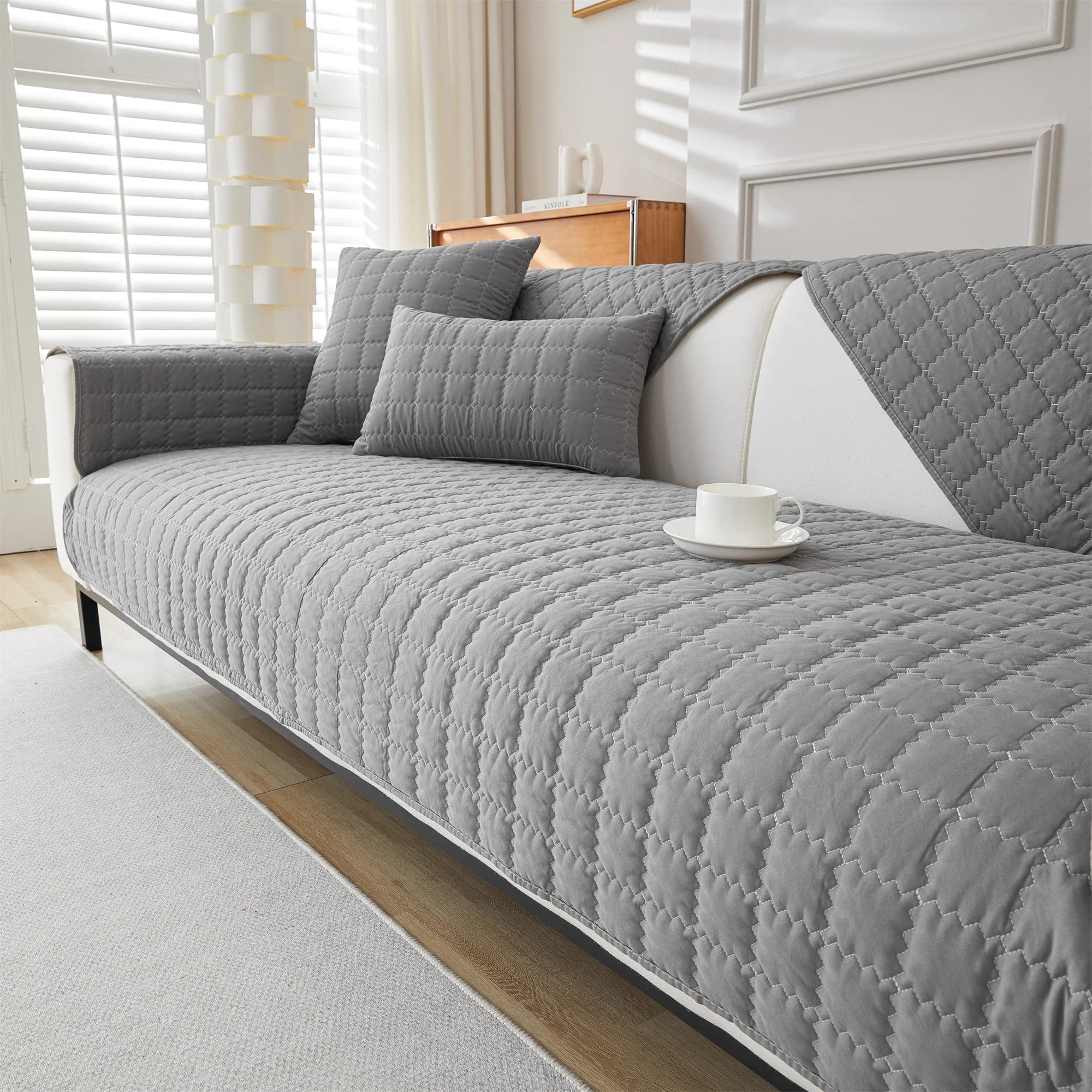 1pc Plain Simple Solid Quilted Anti-Slip Sofa Cover, Sofa Slipcover Furniture Protector For Bedroom Office Living Room Home Deco