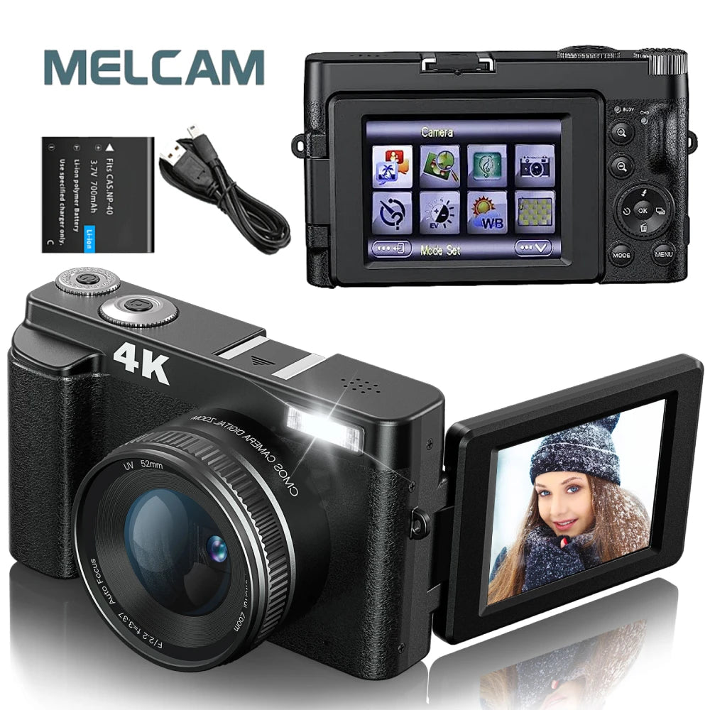 4K Digital Camera 48MP Vlogging Camera 3" Flip Screen Autofocus Anti-Shake