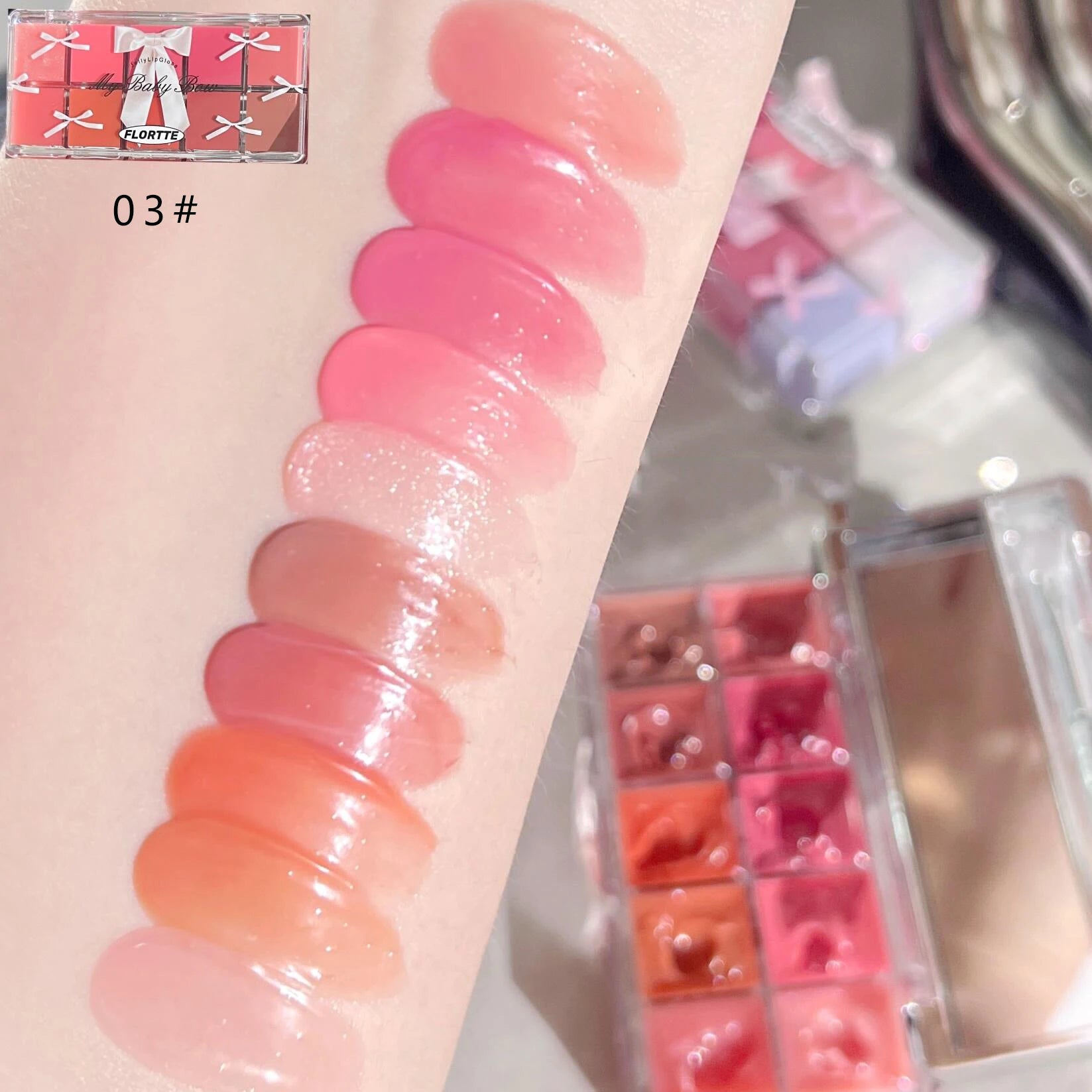 FLORTTE 10-Color Lip Palette – Glossy, Moisturizing & Pigmented Lip Gloss & Lipstick Set