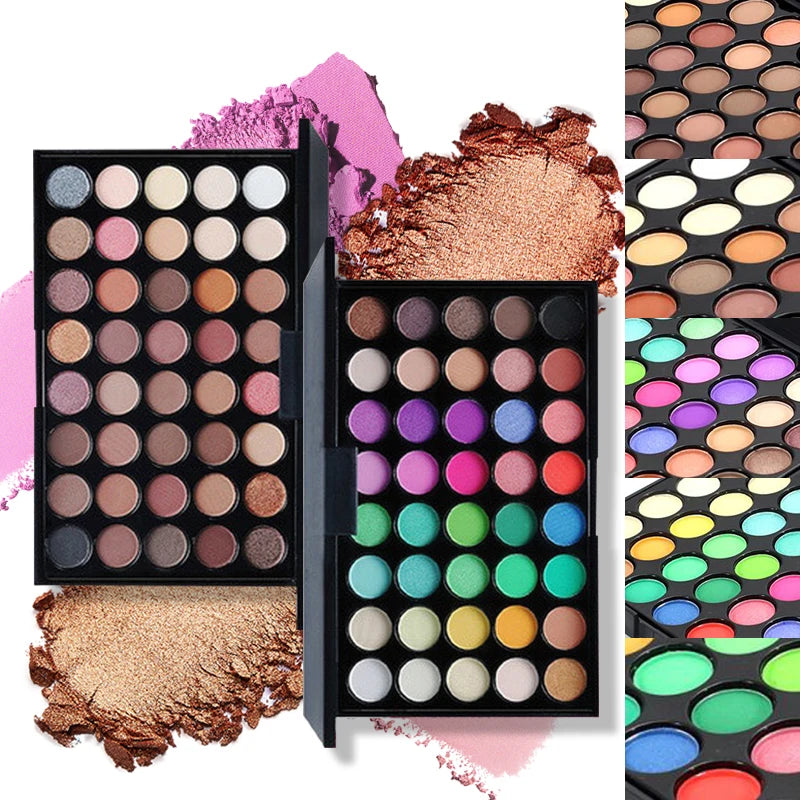 40/74/78 Color Eyeshadow Palette – Matte & Pearlescent Glitter Waterproof Makeup