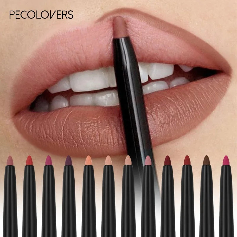 Waterproof Matte Lipliner Pencil – Red Contour Lipstick, Long-Lasting, Non-Stick & Moisturizing (12 Colors)